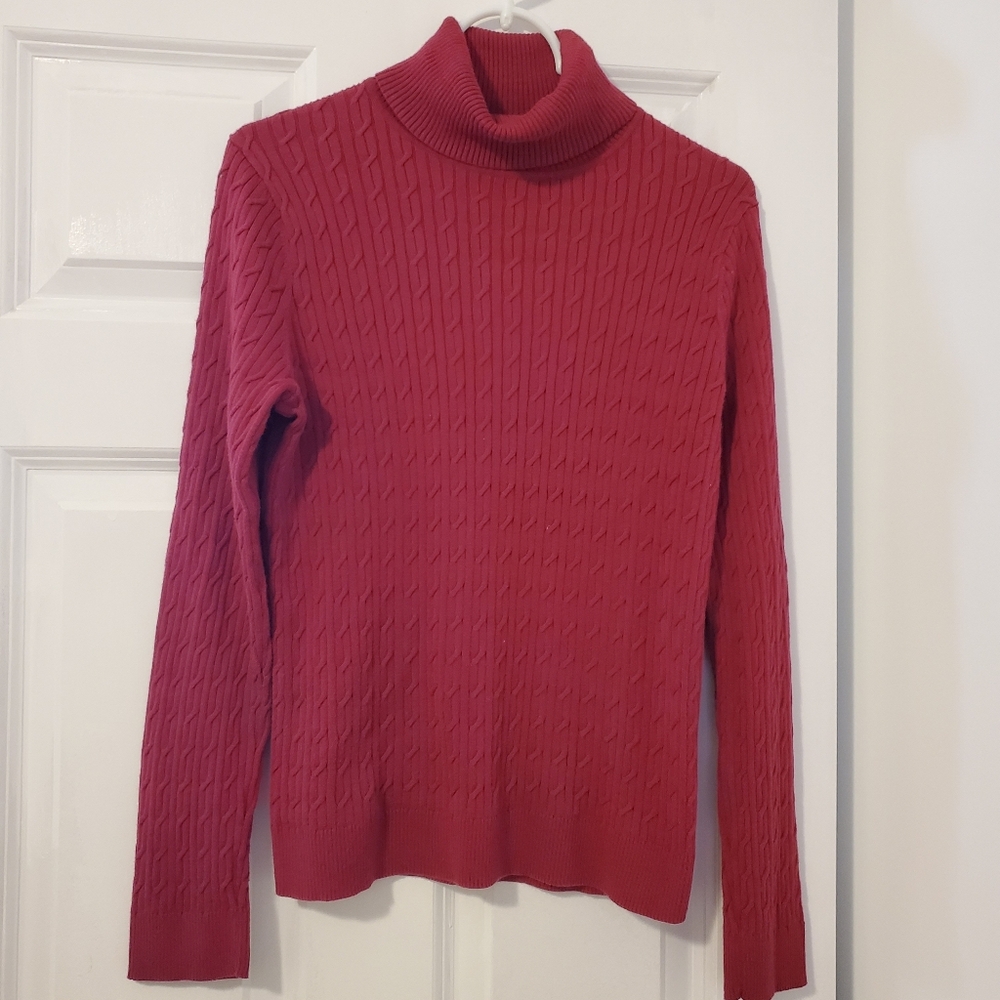 Talbots Pima Cotton Turtle Neck Sweater Magenta Maroon